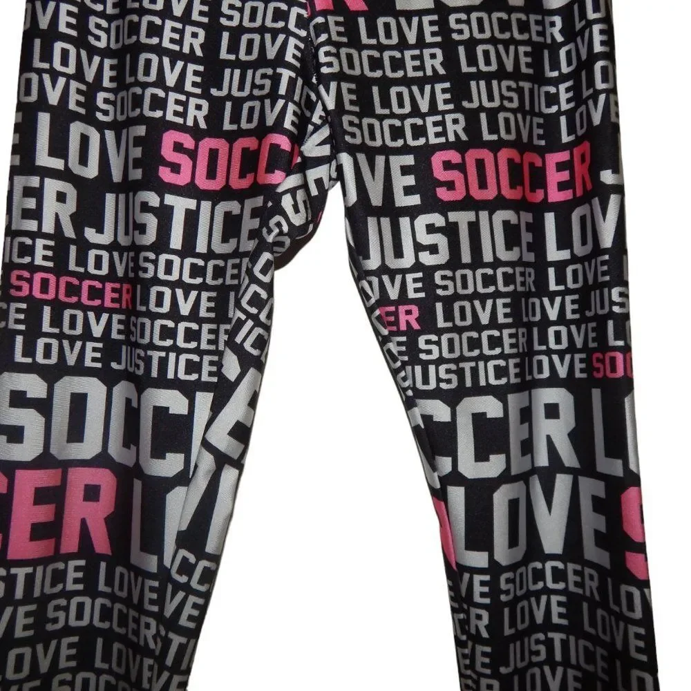 Justice Girls Size 14 Black Pink White Love Soccer Activewear Leggings